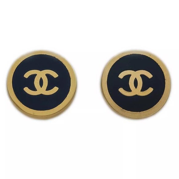 Chanel Button Earrings Clip-On Black 00A 142354 - Picture 1 of 4